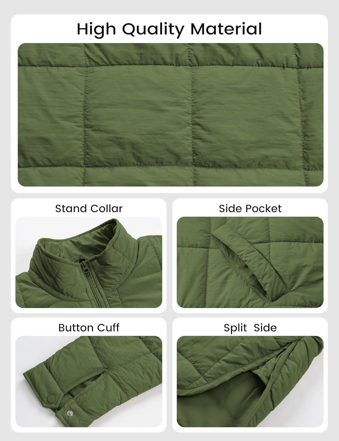 imageOmoone Womens Quilted Puffer Jacket Zip Up Oversized Lightweight Padded Down Coat OuterwearArmy Green