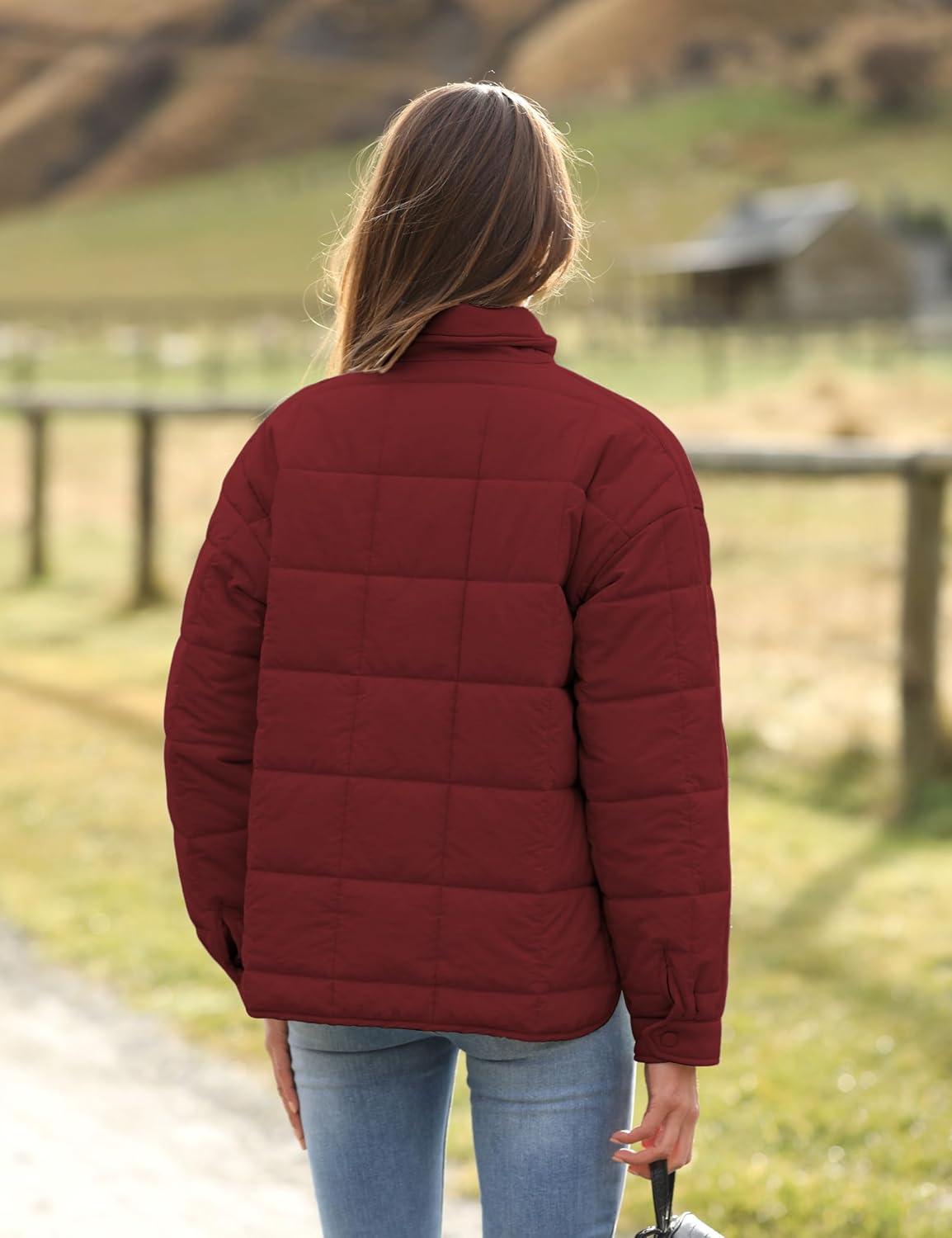 imageOmoone Womens Quilted Puffer Jacket Zip Up Oversized Lightweight Padded Down Coat OuterwearCherryred