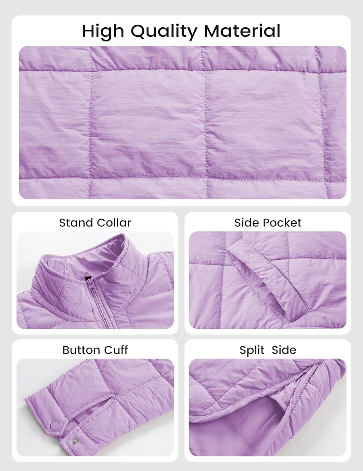 imageOmoone Womens Quilted Puffer Jacket Zip Up Oversized Lightweight Padded Down Coat OuterwearLightpurple