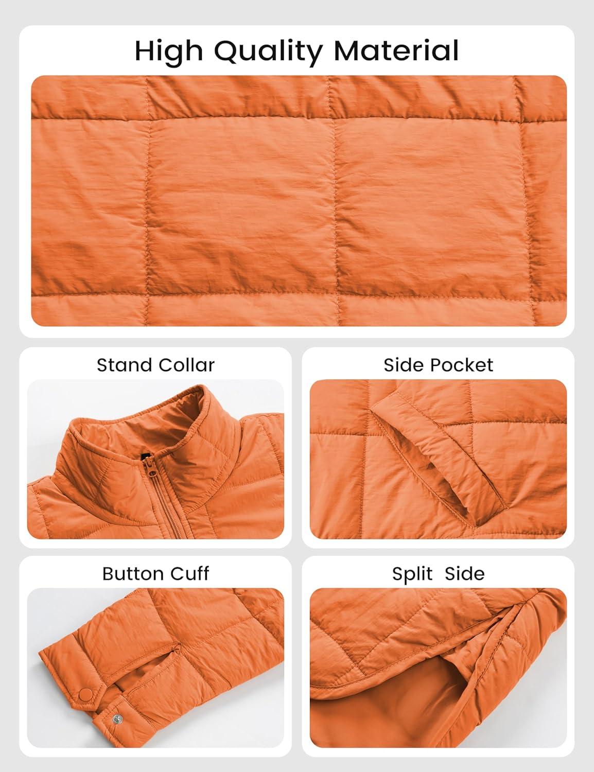 imageOmoone Womens Quilted Puffer Jacket Zip Up Oversized Lightweight Padded Down Coat OuterwearOrange