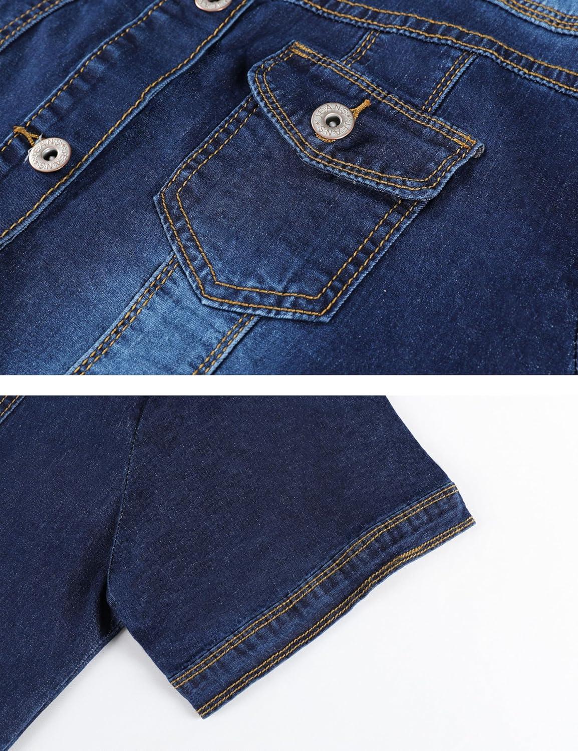 imageOmoone Womens Summer Short Sleeve Crop Denim Trucker Jacket Jean Coat TopsDenim Blue