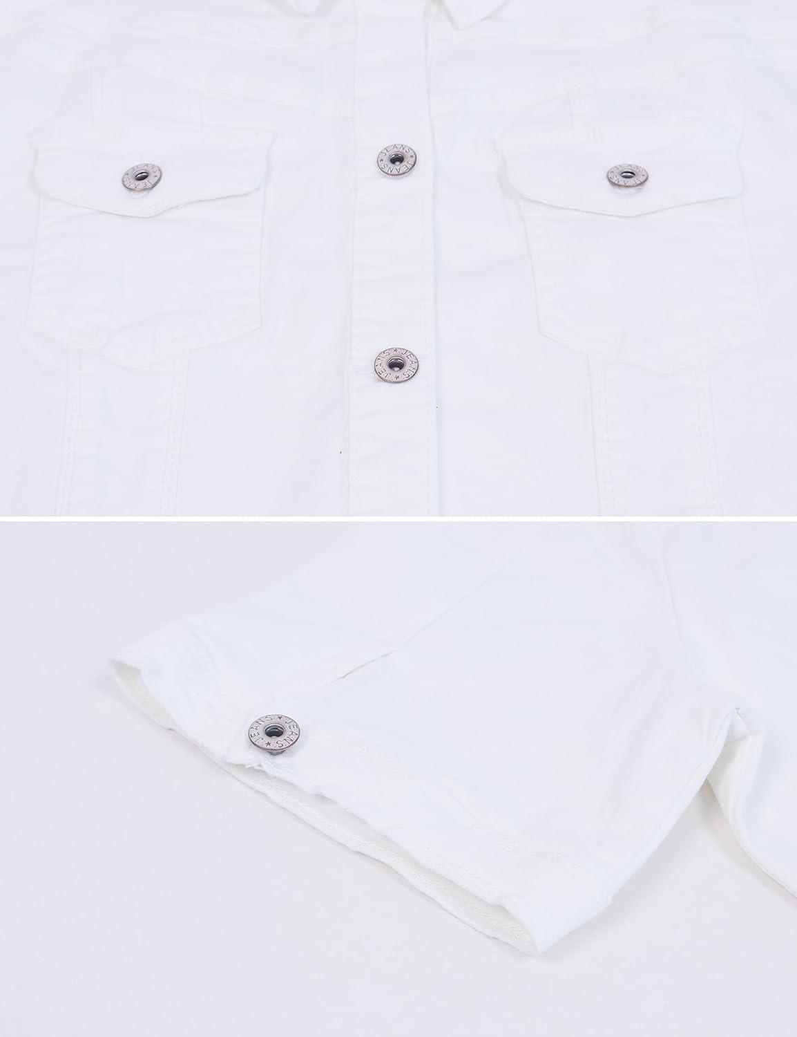 imageOmoone Womens Summer Short Sleeve Crop Denim Trucker Jacket Jean Coat TopsWhite