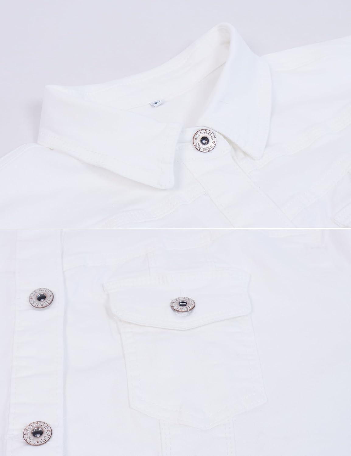 imageOmoone Womens Summer Short Sleeve Crop Denim Trucker Jacket Jean Coat TopsWhite