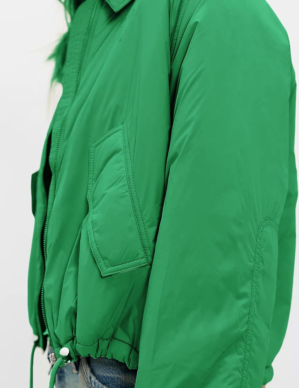 image:imageOmoone Womens Cropped Puffer Jacket Oversized Warm Quilted Winter CoatsGreen