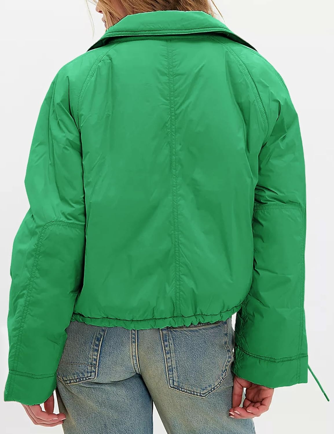 image:imageOmoone Womens Cropped Puffer Jacket Oversized Warm Quilted Winter CoatsGreen