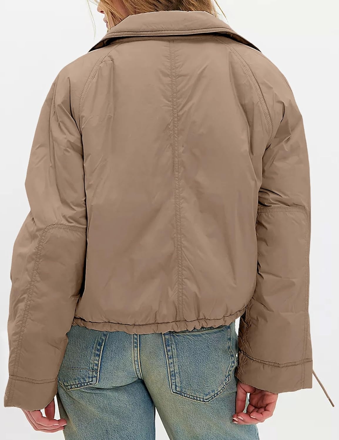 image:imageOmoone Womens Cropped Puffer Jacket Oversized Warm Quilted Winter CoatsKhaki