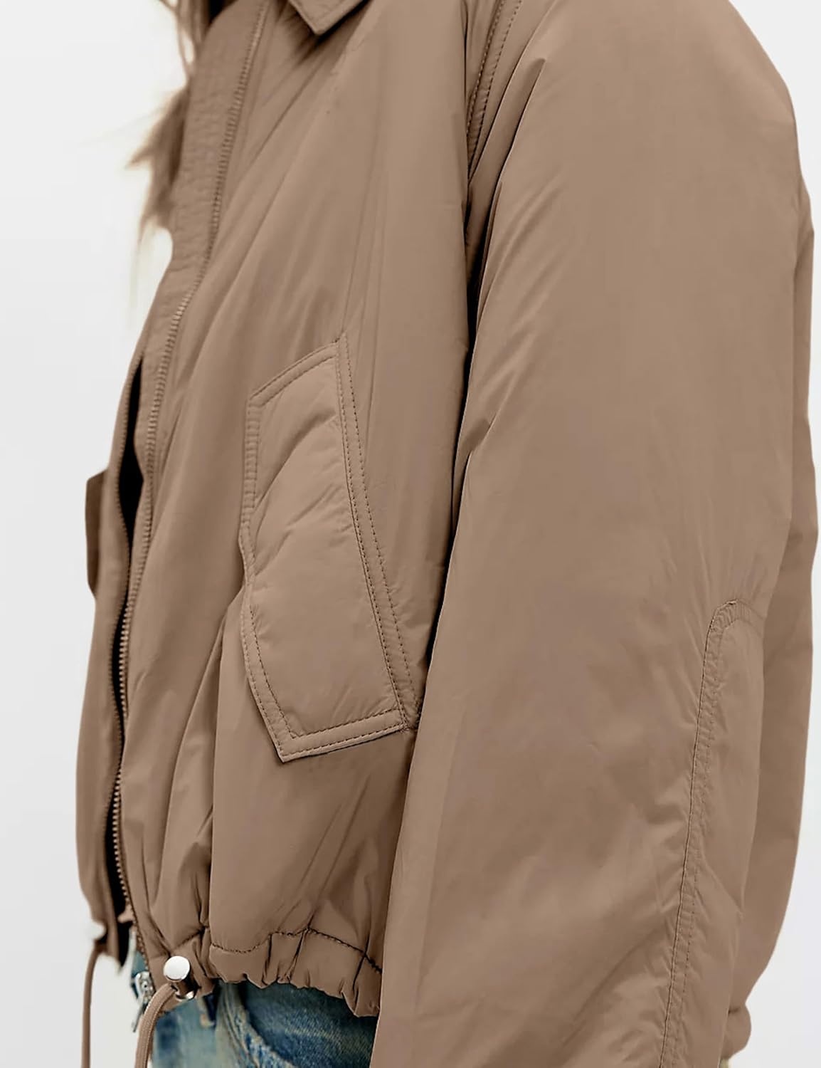 image:imageOmoone Womens Cropped Puffer Jacket Oversized Warm Quilted Winter CoatsKhaki