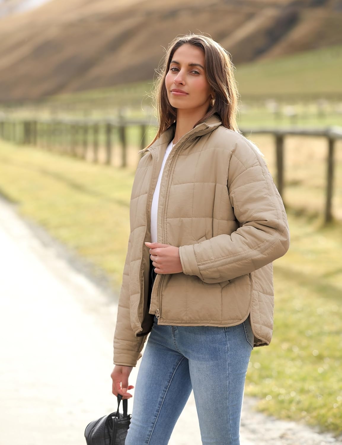 image:imageOmoone Womens Lightweight Quilted Puffer Jacket Casual Padded CoatDarkkhaki