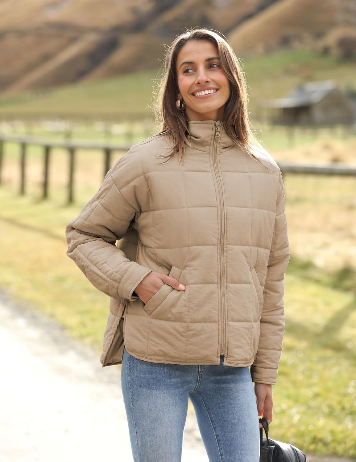 image:imageOmoone Womens Lightweight Quilted Puffer Jacket Casual Padded CoatDarkkhaki