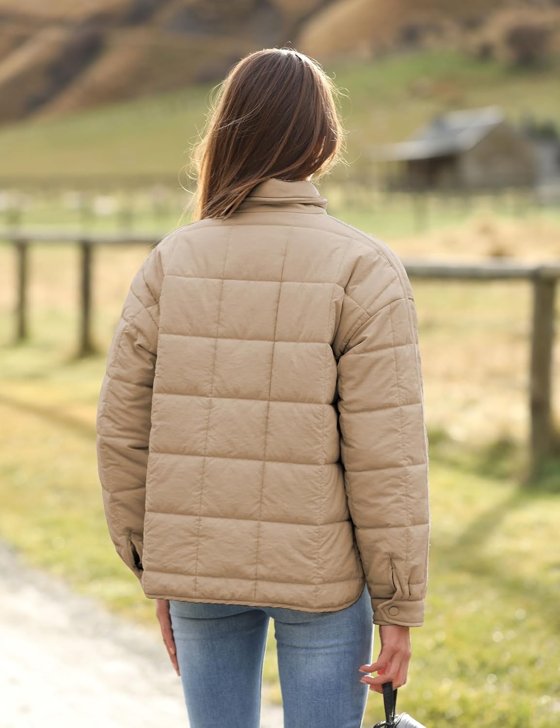 image:imageOmoone Womens Lightweight Quilted Puffer Jacket Casual Padded CoatDarkkhaki