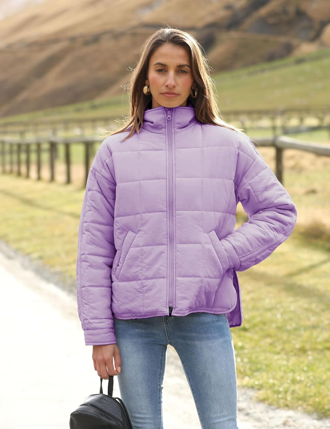 image:imageOmoone Womens Lightweight Quilted Puffer Jacket Casual Padded CoatLightpurple